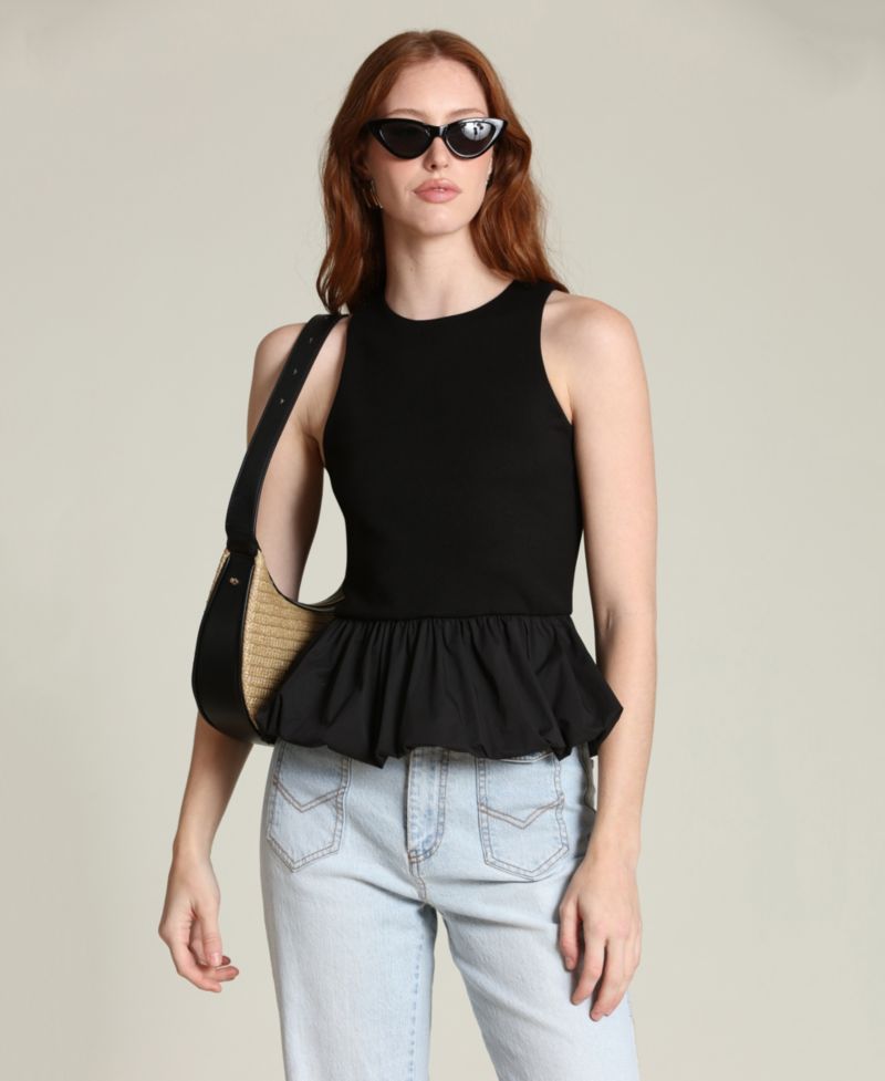Women's Peplum Crew Neck Tank Top