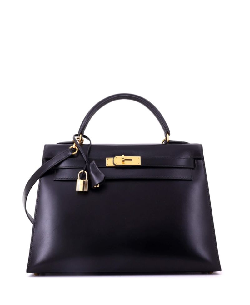 Kelly 32 Handbag Black Box Calf with Gold Hardware