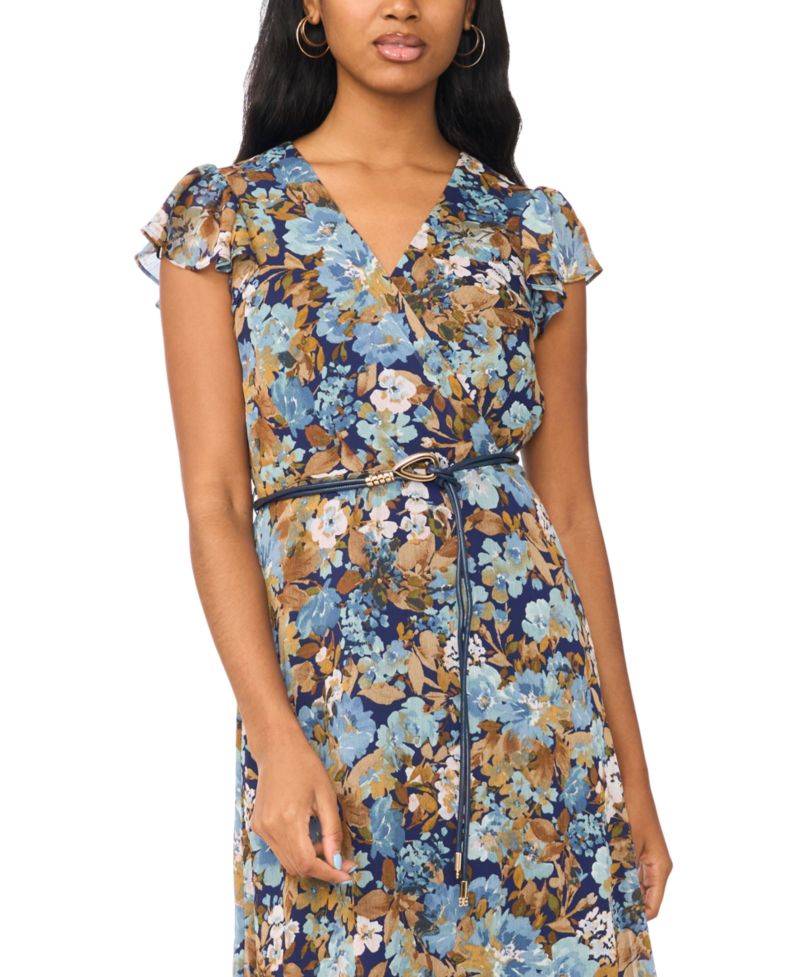 Women's Floral Wrap Short-Sleeve Maxi Dress