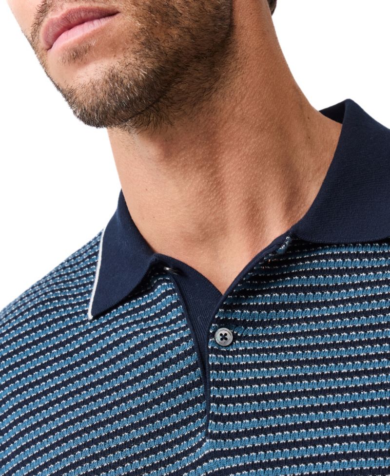 Rodd Gunn Men's Oyster Island Cotton Striped Knit Polo Shirt