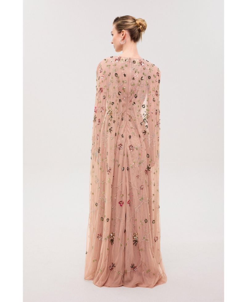 Women's Cape Sleeves Embellished Sequin Maxi Dress