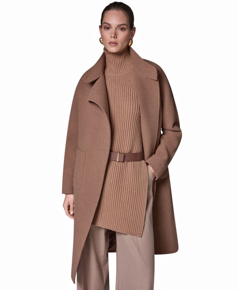 Women's Snap Closure Belted Wool-Blend Coat