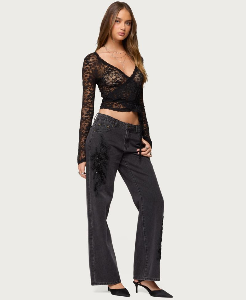 Women's Medora Sheer Lace Wrap Top