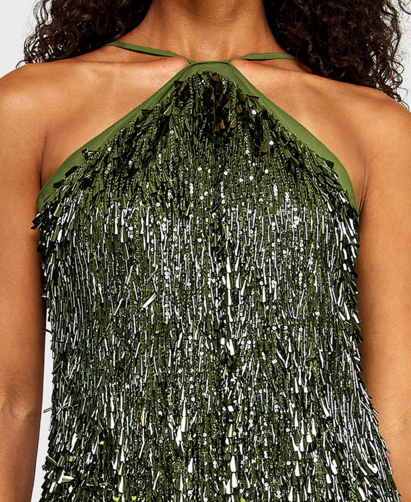 Juniors' Halter Neck Novelty Paillette Sequin Dress