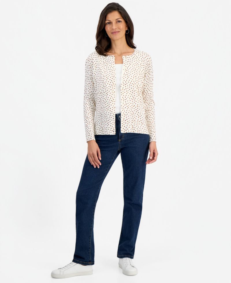 Women's Printed Crew-Neck Button-Down Cardigan Sweater