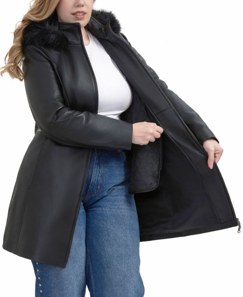 Plus Size Greta Leather Parka Coat