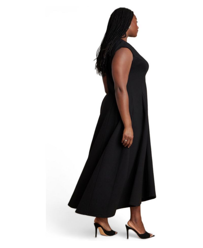Plus Size V-Neck Notch-Seam Detail Ponte Maxi Dress