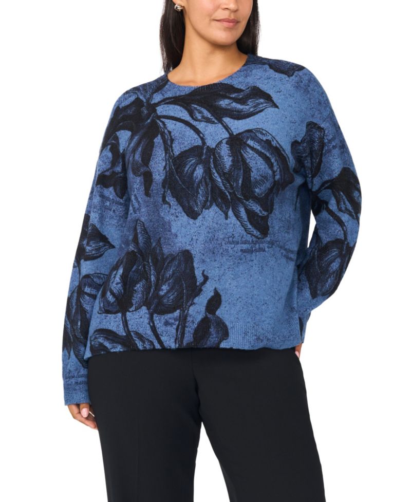 Plus Size Floral-Print Pullover Sweater