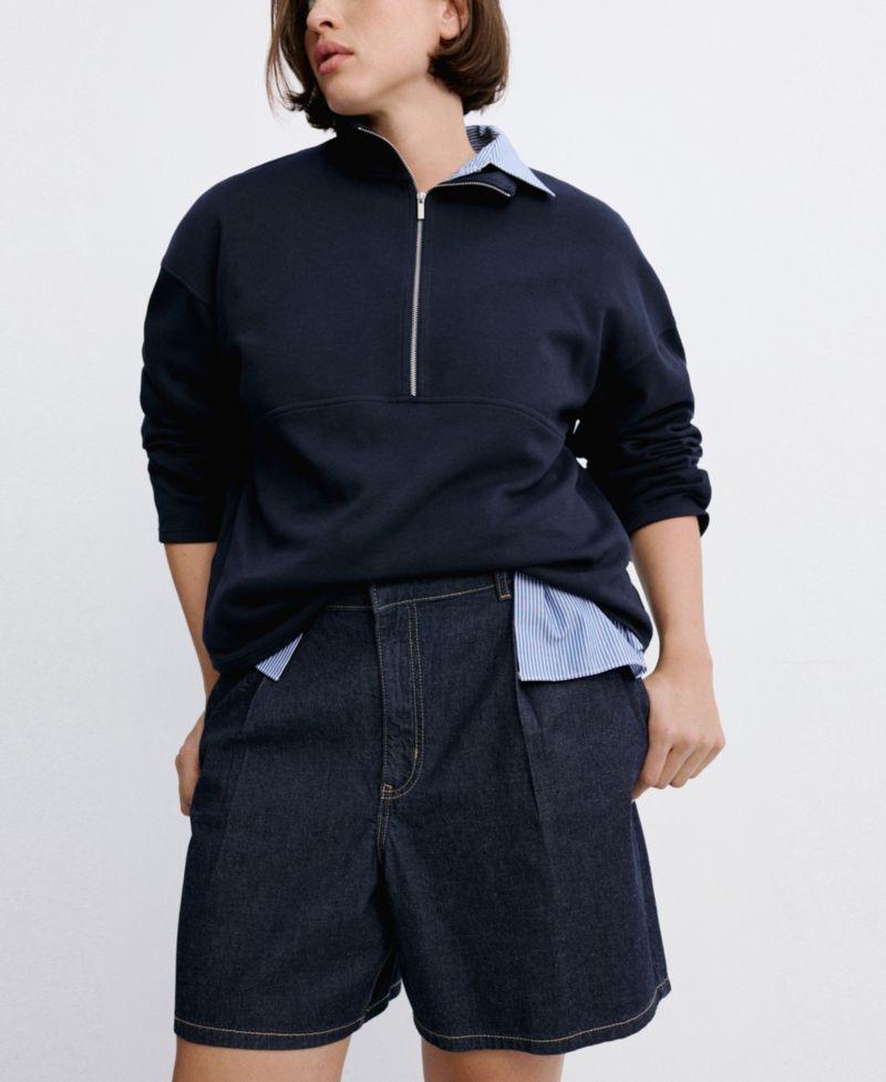 Women's Mid-Rise Pleats Denim Bermuda Shorts