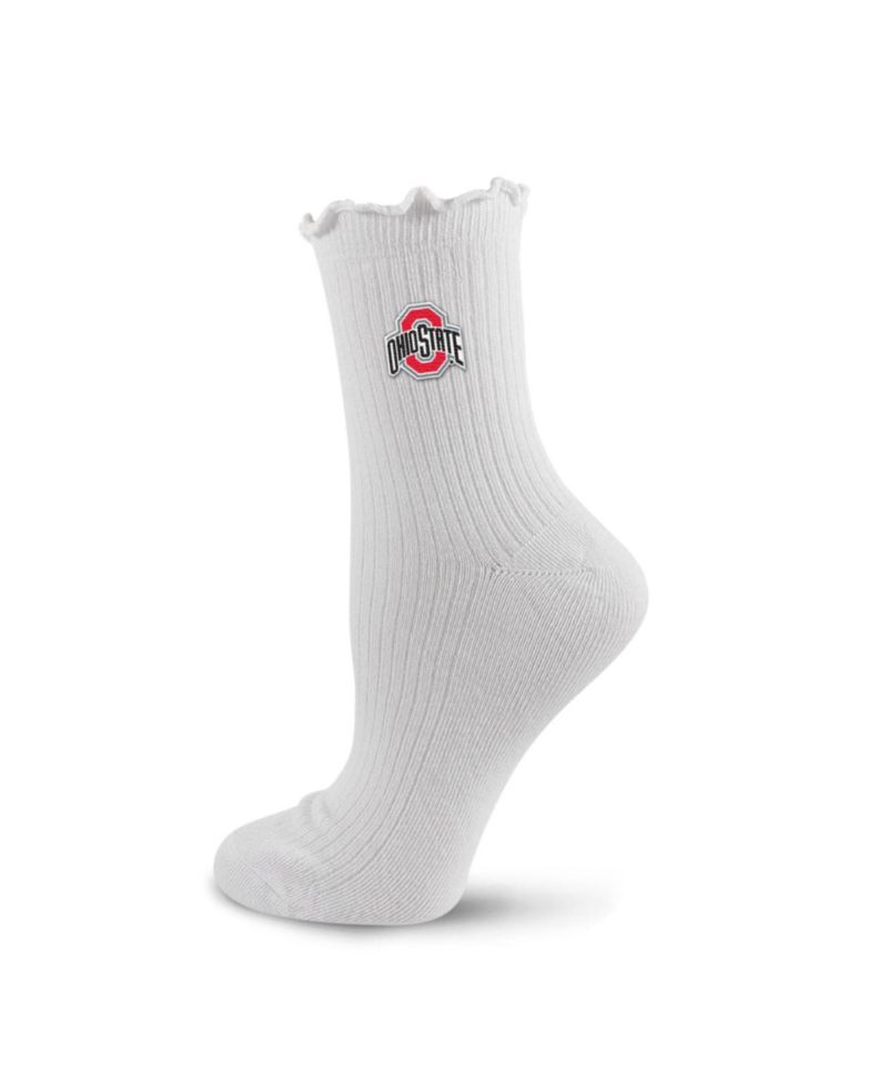 Women's White Ohio State Buckeyes Logo Lettuce Hem Quarter Socks