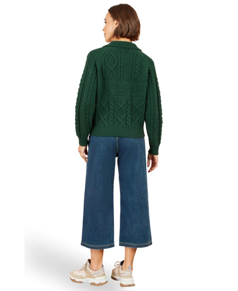 Women's Collard Cable Knit Boxy Cardigan