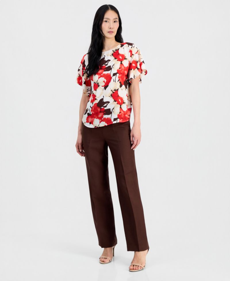 Women's Printed Flutter-Sleeve Top