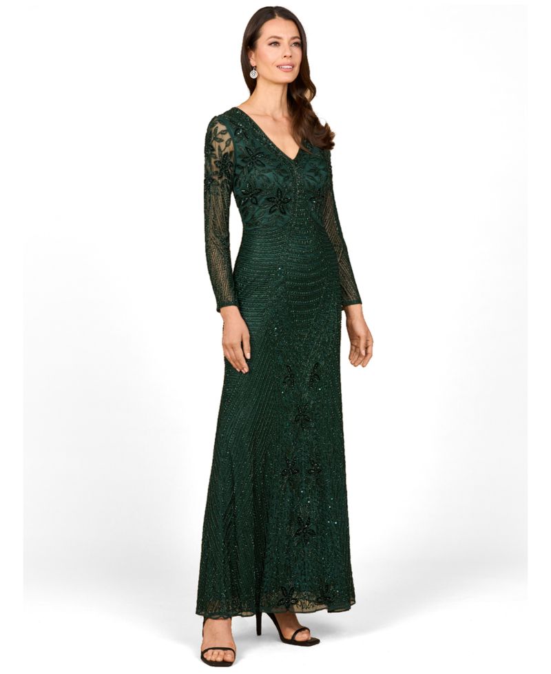 Women's Long Sleeve Beaded Maxi Gown
