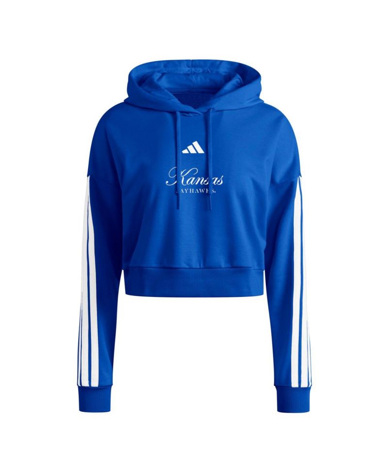 Women's Royal Kansas Jayhawks Campus Queen Cropped Pullover Hoodie