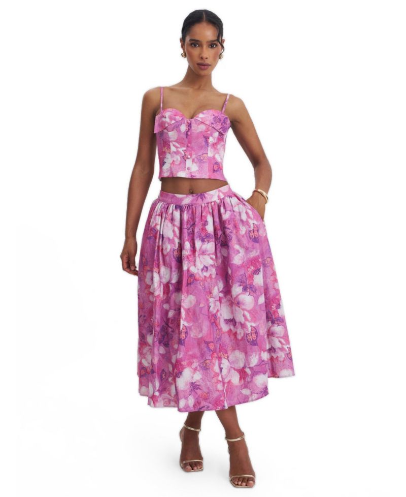 Women's Xalina Blooming Linen Low-Rise Midi Skirt