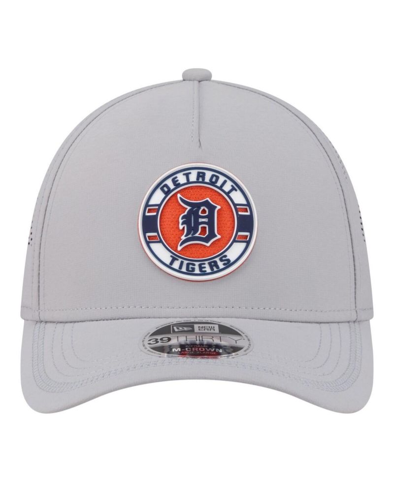 Men's Gray Detroit Tigers Patch 39THIRTY A-Frame M-Crown Perforated Flex Hat