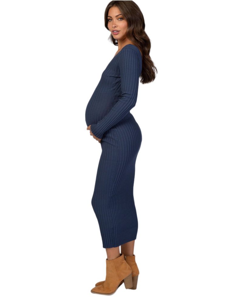 Women's Dark Red V-Neck Long Sleeve Fitted Maxi Dress
