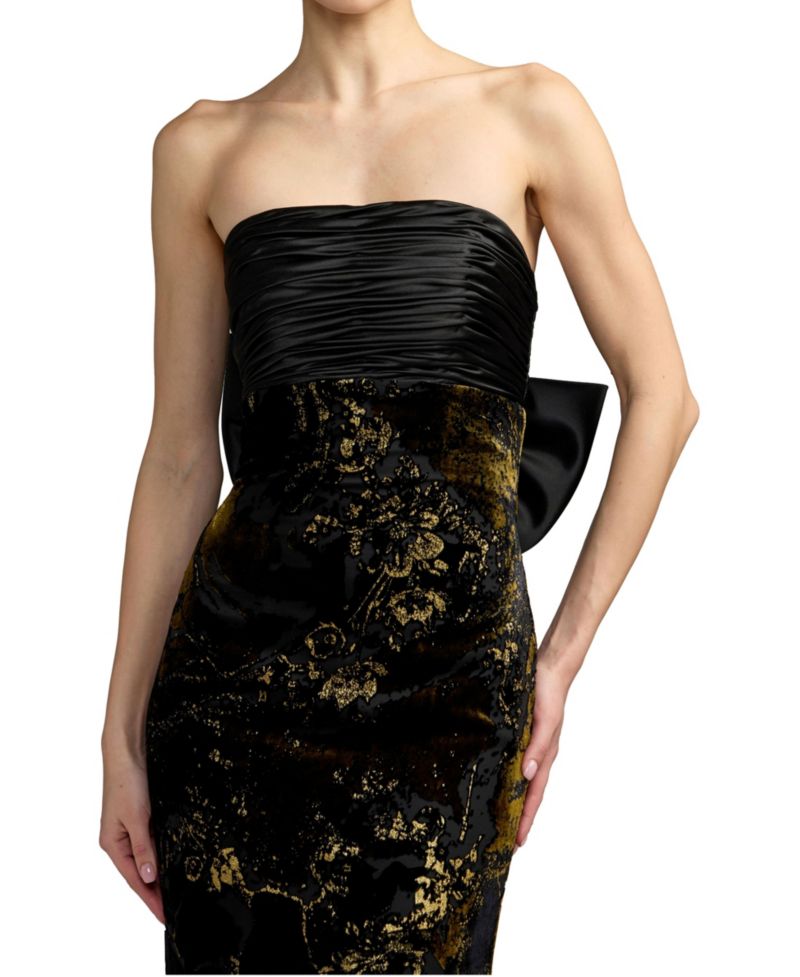 Women's Strapless Floral Velvet Evening Gown