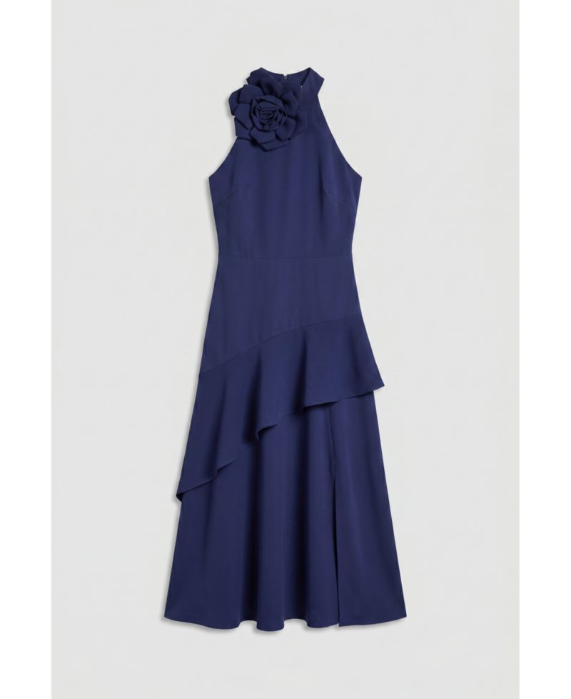 Women's Corsage High Neck Midi Dress