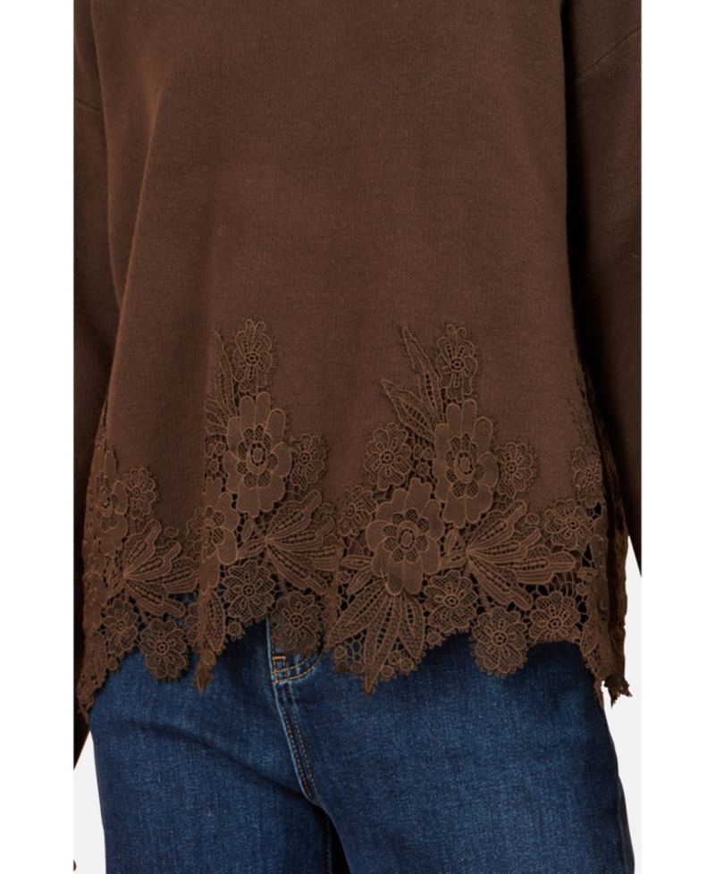 Women's Relaxed Floral Lace-Trim Jumper