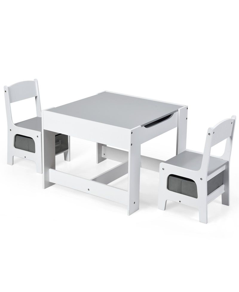 Kids Table Chairs Set with Storage Boxes Blackboard Whiteboard Drawing