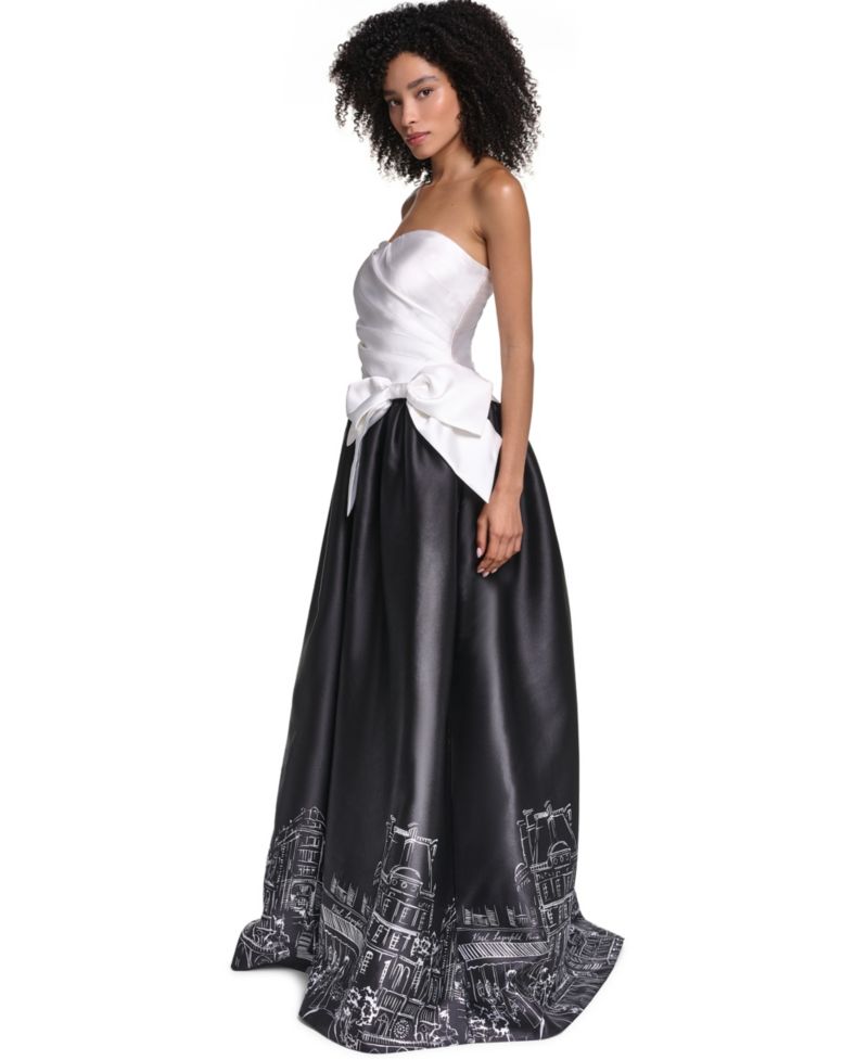 Women's Strapless Printed Ball Gown Dress