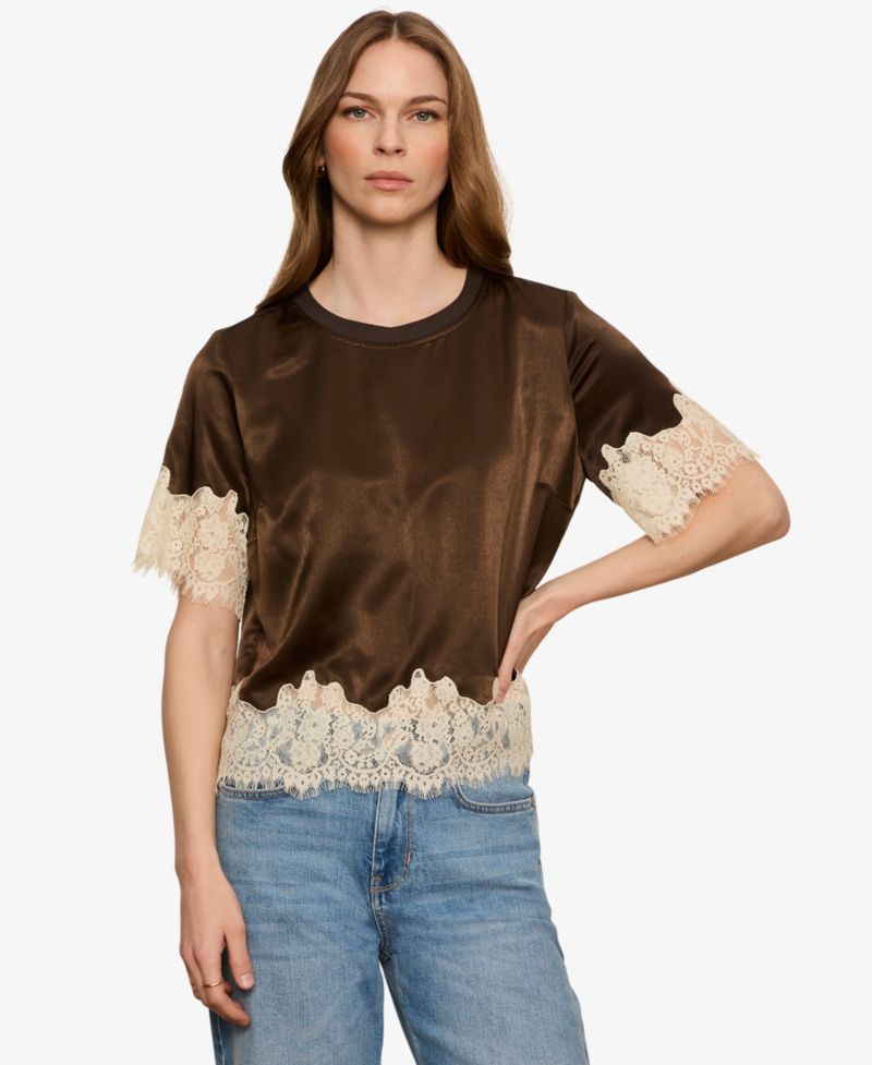 Women's One Of A Kind Satin Lace-Trim Blouse