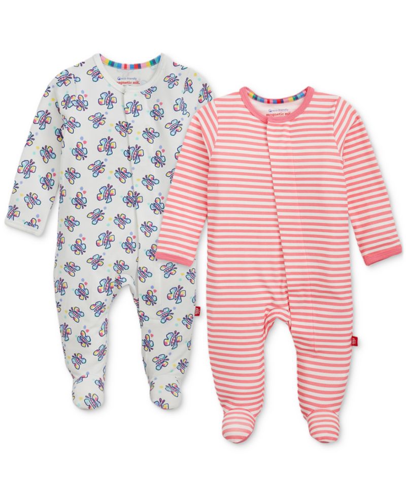 Baby Girls' Long-Sleeve Striped-Print Coverall, 2- Pack