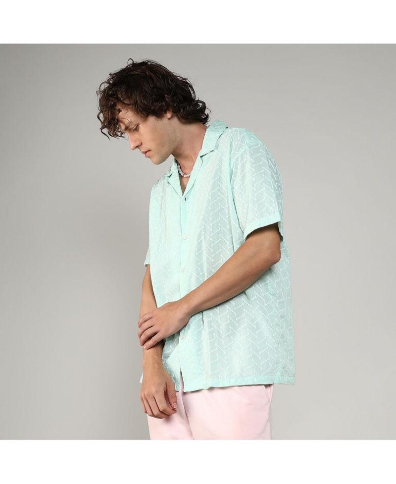Men's Mint Green Embroidered Zig-Zag Shirt