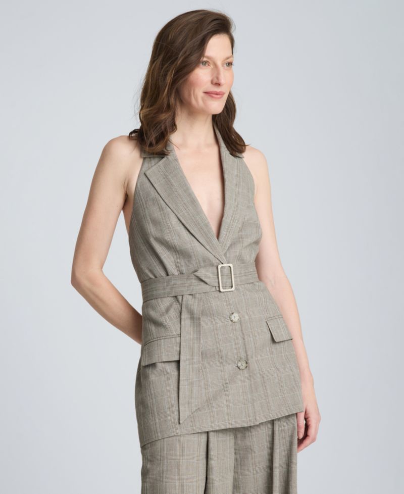 Women's Sleeveless Belted Notch Collar Vest