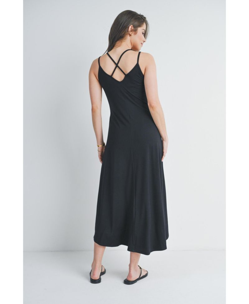 Women's Sleeveless High-Low Midi Dress with Crisscross Back