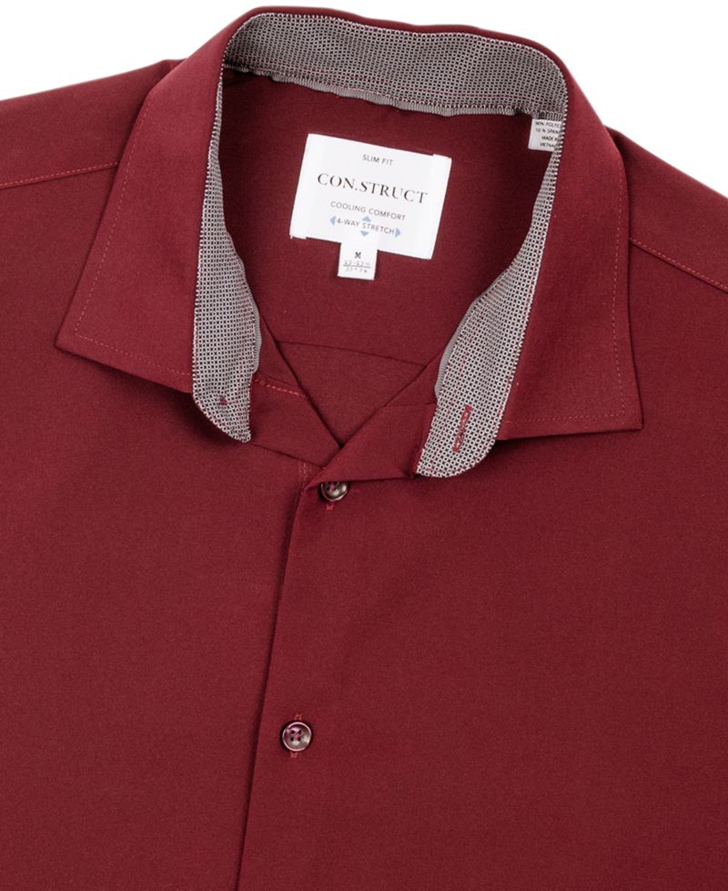 Men's Slim Fit Solid Performance Stretch Cooling Comfort Dress Shirt
