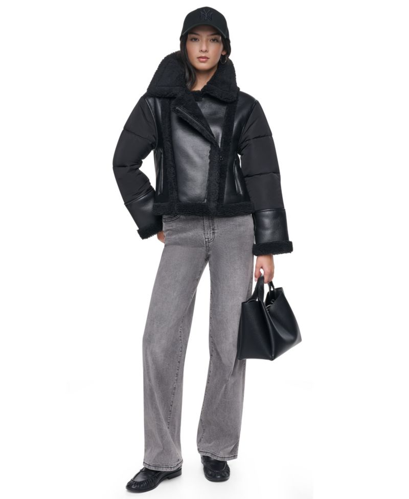 Women's Faux Shearling Puff-Sleeve Short Jacket