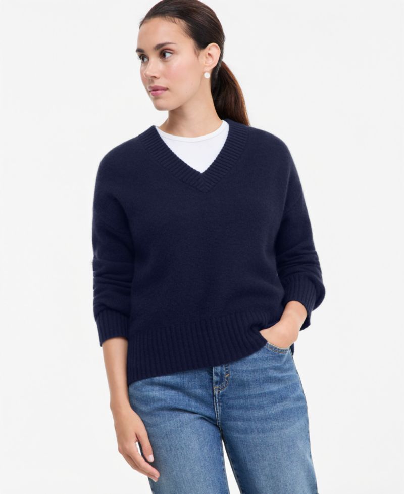 Petite 100% Cashmere V-Neck Relaxed Sweater