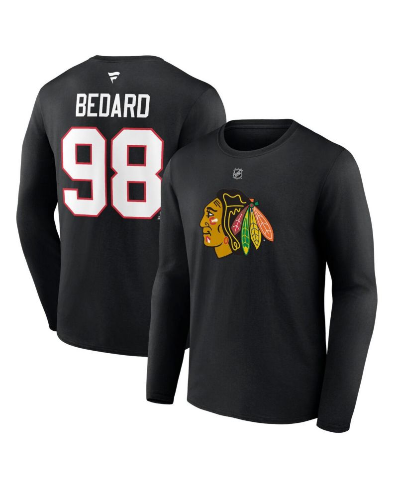 Men's Connor Bedard Black Chicago Blackhawks Authentic Stack Name and Number Long Sleeve T-shirt