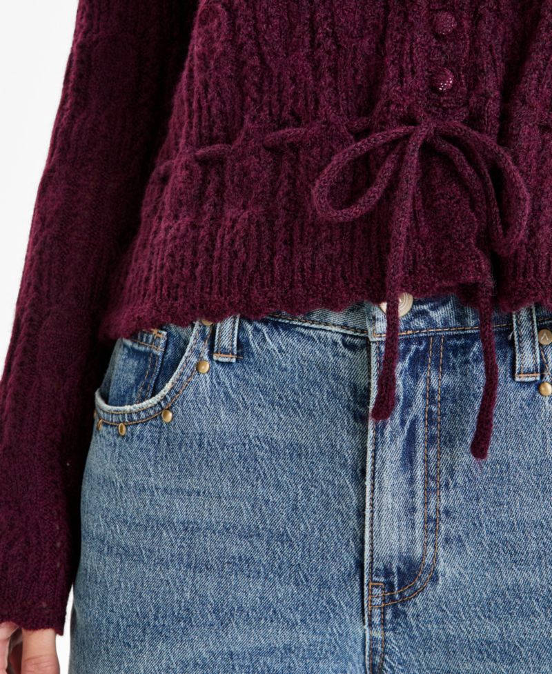 Petite Femme Peplum Tie-Waist Cardigan