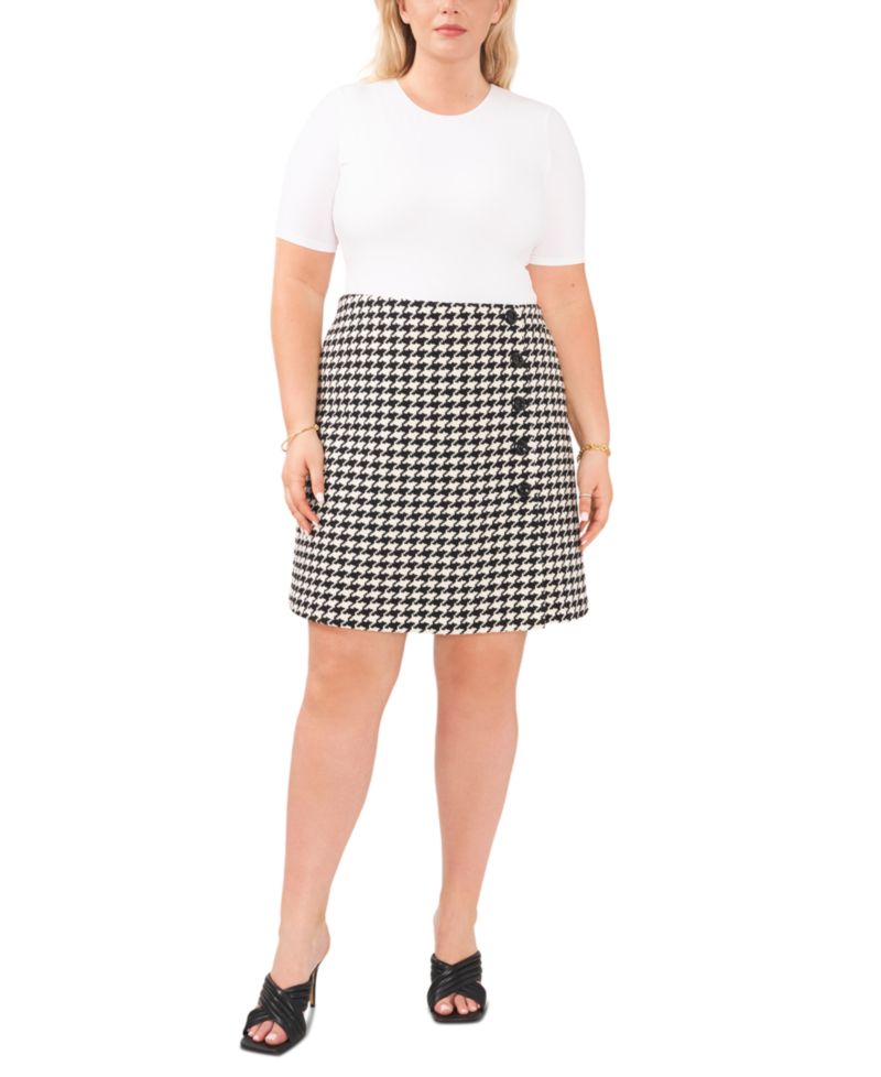 Plus Size Houndstooth Mini Skirt