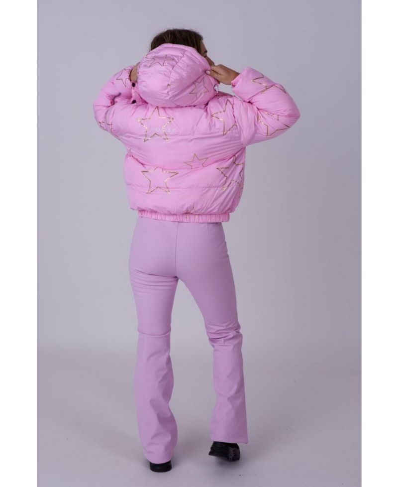 Women's Pink with Stars Chic Puffer Jacket