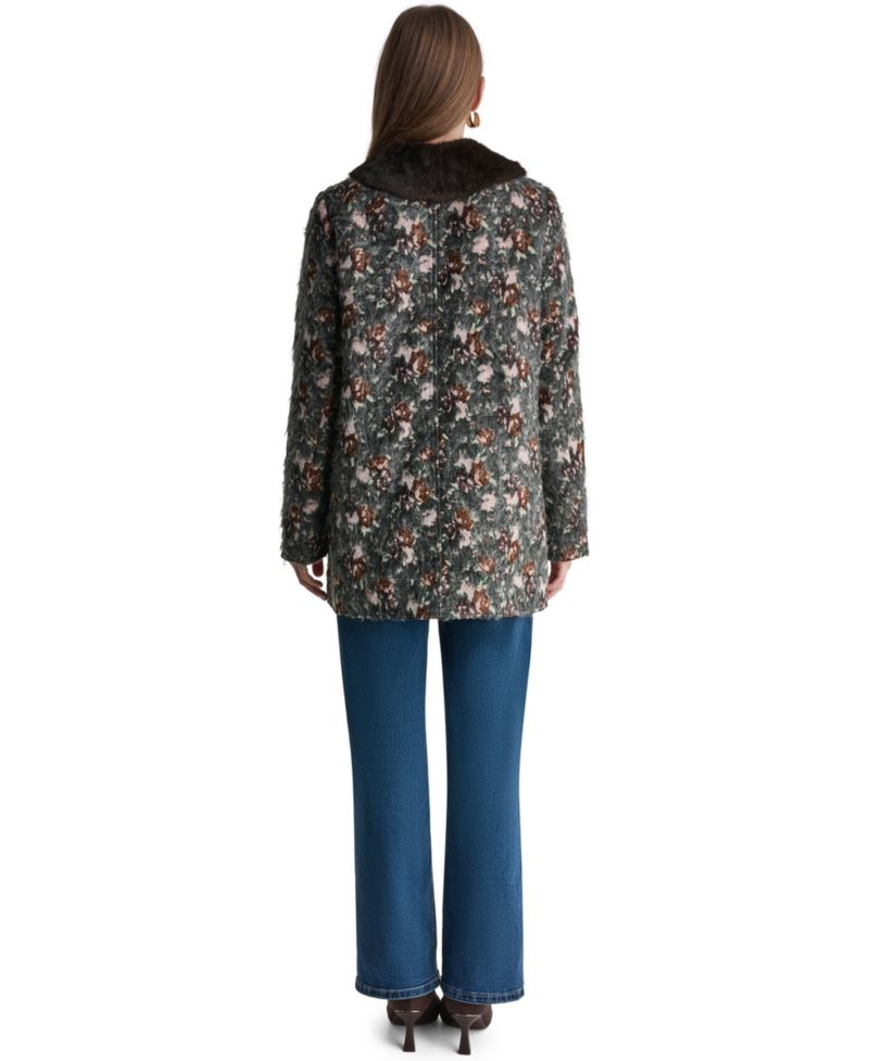 Women's Long-Sleeve Floral Faux-Fur Coat