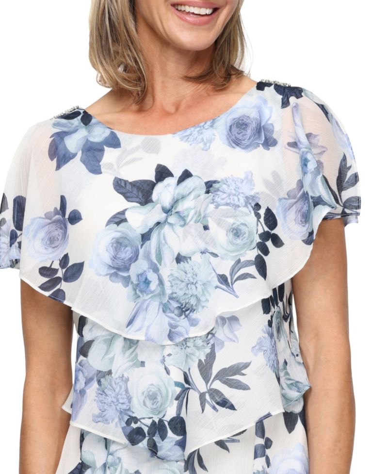 Women's Tea Length Crewneck Tiered Dress