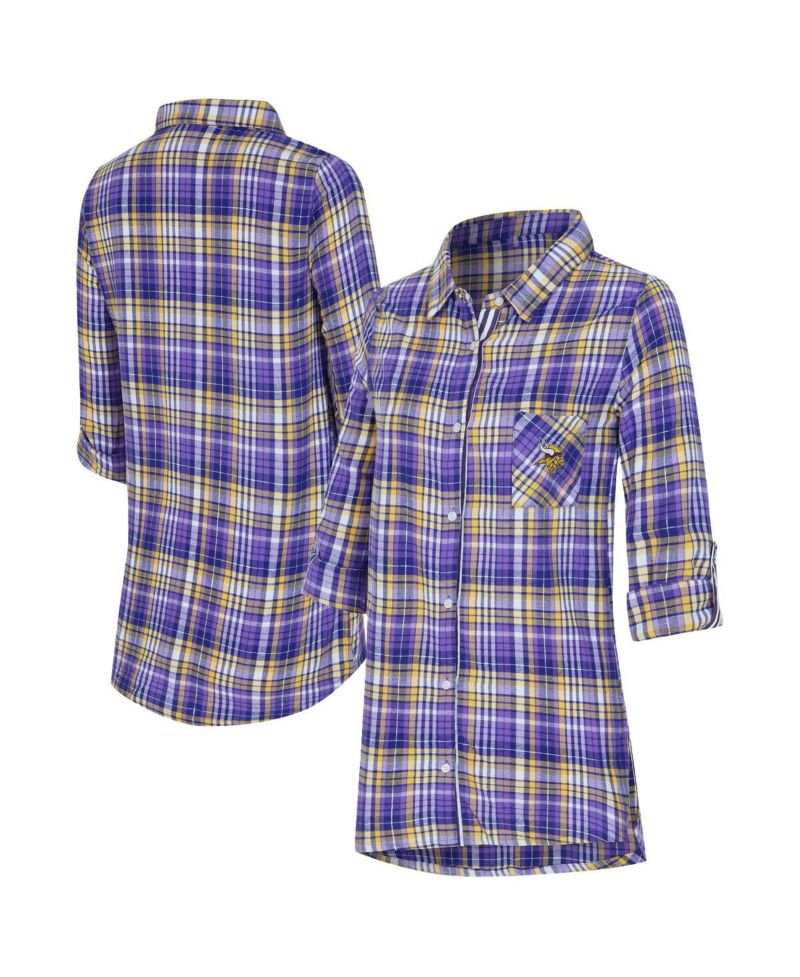 Women's Purple Minnesota Vikings Laney Plaid Tri-Blend Nightshirt