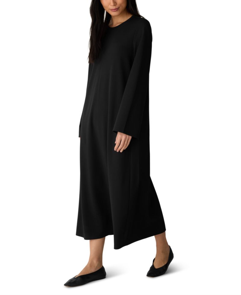 Extra-Fine Ponte Long-Sleeve Midi Crewneck Dress