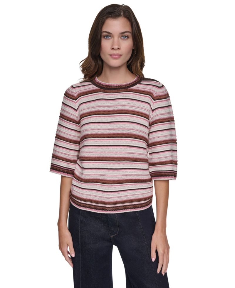 Women's Striped Rugby Puff-Sleeve Sweater