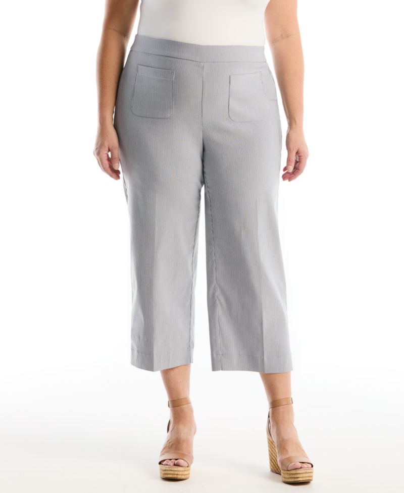 Plus Size Striped Patch Pocket Wide-Leg Pant