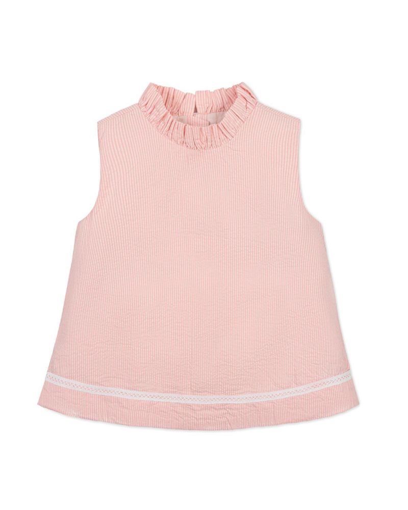 Big Girls Organic Ruffle Neck Seersucker Top