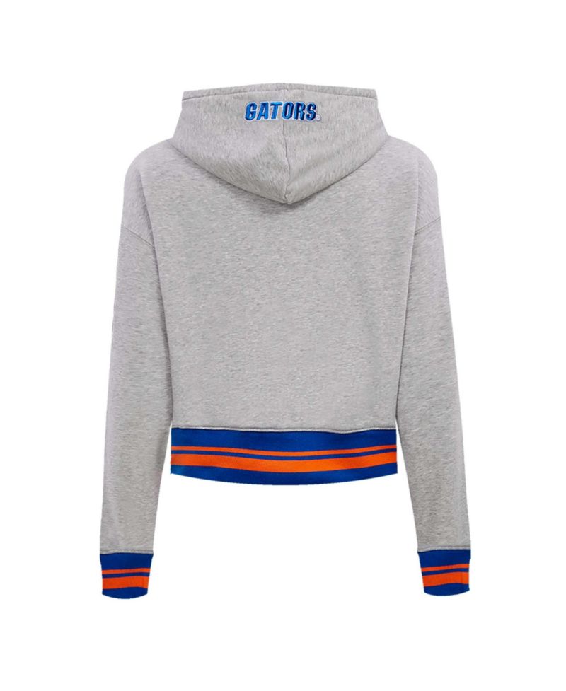 Women's Heather Gray Florida Gators Script Tail Fleece Cropped Pullover Hoodie