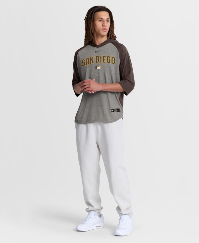 Men's Gray San Diego Padres Authentic Collection Flux Dri-FIT Raglan 3/4-Sleeve Hoodie