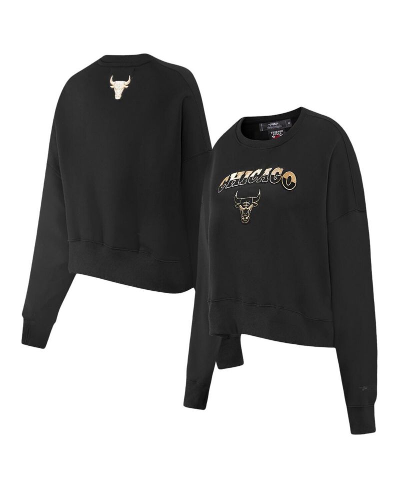 Women's Black Chicago Bulls Glam Cropped Pullover Sweatshirt
