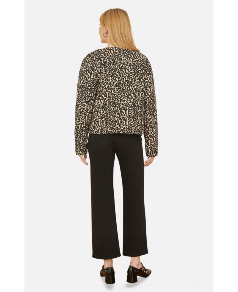 Women's Leopard Print Round Neck Boxy Jacket
