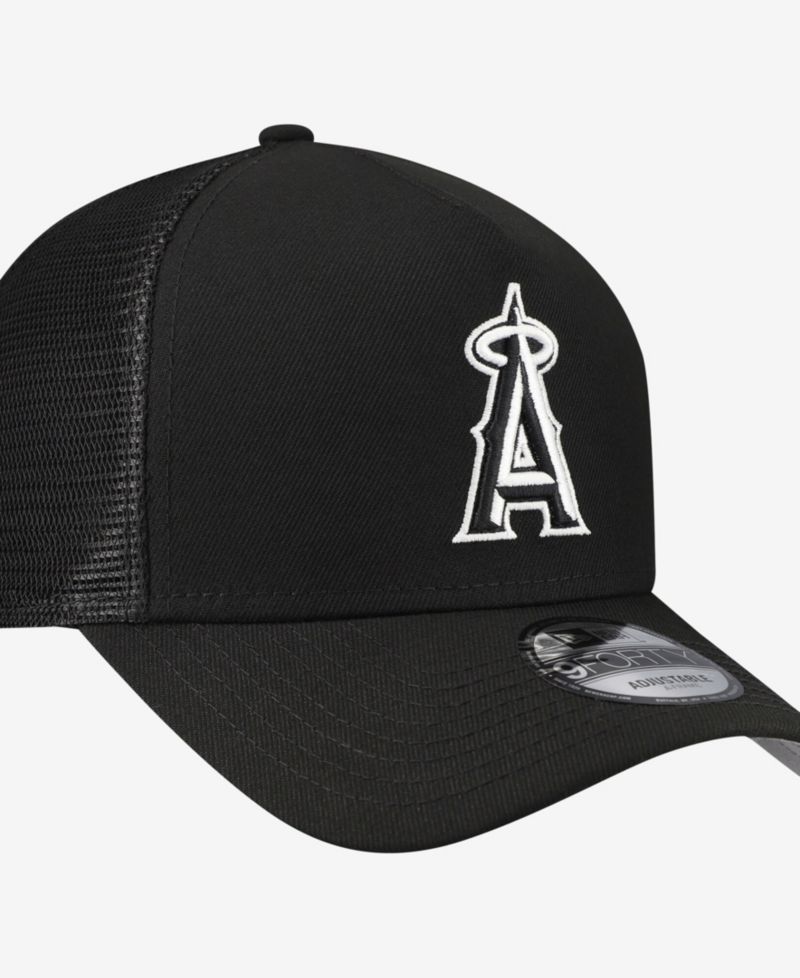 Men's Black Los Angeles Angels Side Script 9FORTY A-Frame Trucker Adjustable Hat